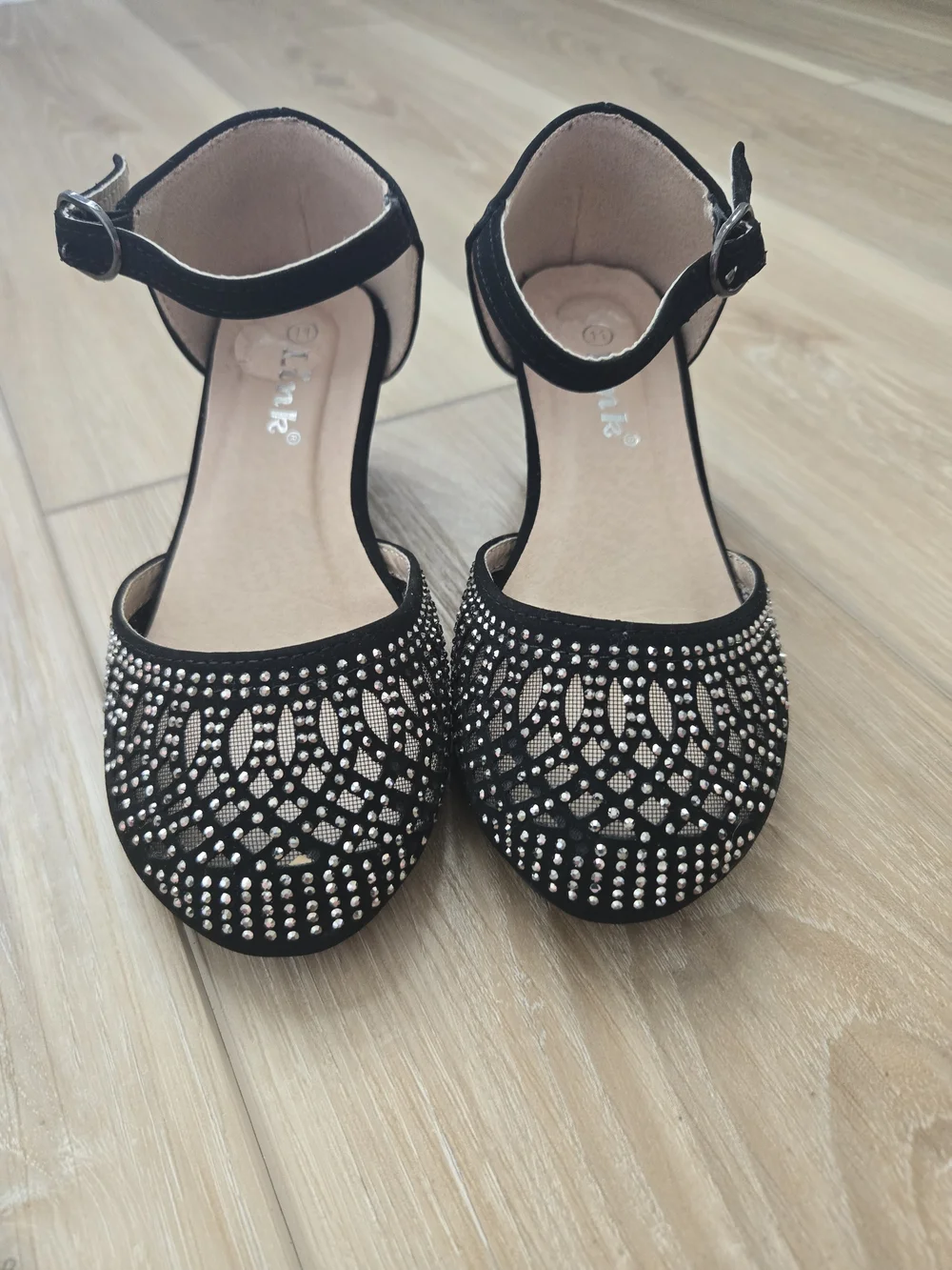 Link Black Studded Ankle-Strap Wedge Shoes
